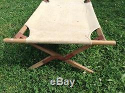 Vintage French Army Military Hospital Wood & Canvas Camp Bed Cot