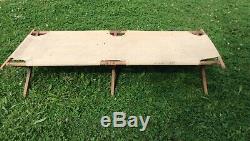 Vintage French Army Military Hospital Wood & Canvas Camp Bed Cot