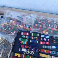Vintage Lot of U. S. Army Military Ribbons & Army Ribbon Holders Mounting Bars