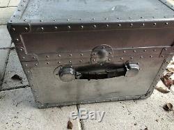 Vintage METAL Military US Army Base Trunk Chest Green Inside