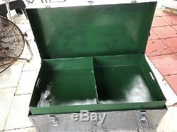 Vintage METAL Military US Army Base Trunk Chest Green Inside