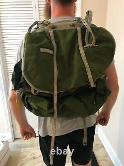 Vintage Mid Century Norwegian Army Military Framed Canvas Leather Backpack