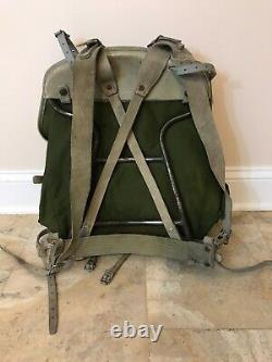 Vintage Mid Century Norwegian Army Military Framed Canvas Leather Backpack