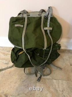 Vintage Mid Century Norwegian Army Military Framed Canvas Leather Backpack