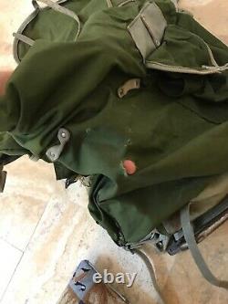 Vintage Mid Century Norwegian Army Military Framed Canvas Leather Backpack