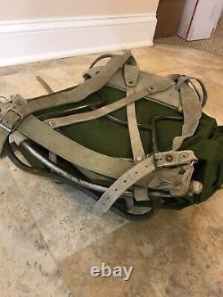 Vintage Mid Century Norwegian Army Military Framed Canvas Leather Backpack