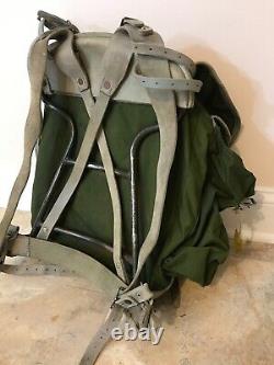 Vintage Mid Century Norwegian Army Military Framed Canvas Leather Backpack