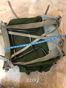 Vintage Mid Century Norwegian Army Military Framed Canvas Leather Backpack