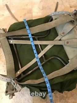 Vintage Mid Century Norwegian Army Military Framed Canvas Leather Backpack