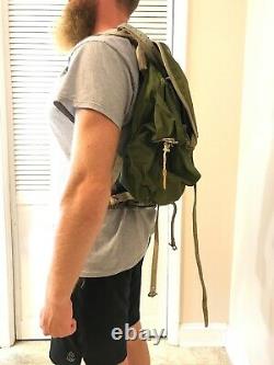 Vintage Mid Century Norwegian Army Military Framed Canvas Leather Backpack