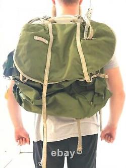 Vintage Mid Century Norwegian Army Military Framed Canvas Leather Backpack