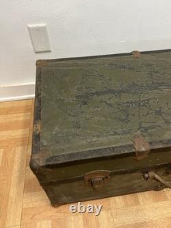 Vintage Military FOOT LOCKER Wood Trunk chest storage green box army US Soldier