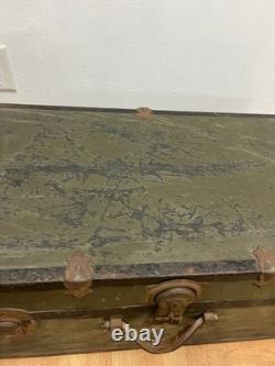 Vintage Military FOOT LOCKER Wood Trunk chest storage green box army US Soldier