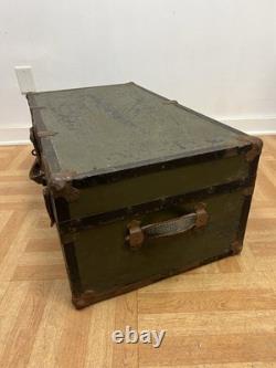 Vintage Military FOOT LOCKER Wood Trunk chest storage green box army US Soldier
