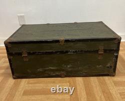 Vintage Military FOOT LOCKER Wood Trunk chest storage green box army US Soldier