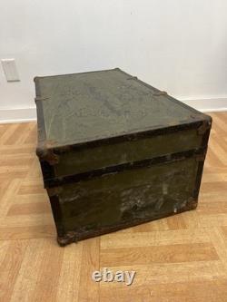 Vintage Military FOOT LOCKER Wood Trunk chest storage green box army US Soldier