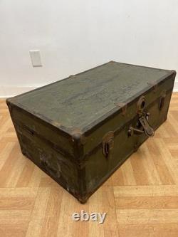 Vintage Military FOOT LOCKER Wood Trunk chest storage green box army US Soldier