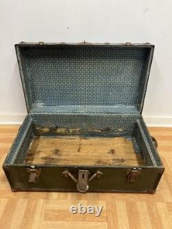 Vintage Military FOOT LOCKER Wood Trunk chest storage green box army US Soldier