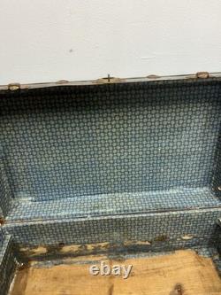 Vintage Military FOOT LOCKER Wood Trunk chest storage green box army US Soldier