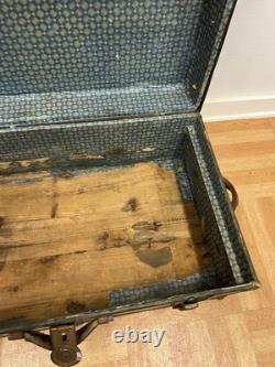 Vintage Military FOOT LOCKER Wood Trunk chest storage green box army US Soldier