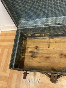 Vintage Military FOOT LOCKER Wood Trunk chest storage green box army US Soldier