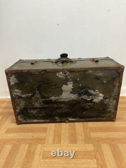 Vintage Military FOOT LOCKER Wood Trunk chest storage green box army US Soldier