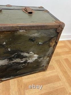 Vintage Military FOOT LOCKER Wood Trunk chest storage green box army US Soldier