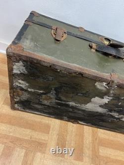 Vintage Military FOOT LOCKER Wood Trunk chest storage green box army US Soldier