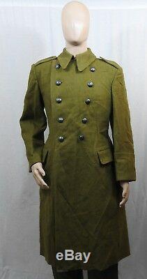 Vintage Romanian Army Wool Greatcoat Military Surplus Officer Trenchcoat, Large