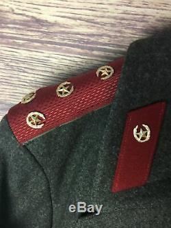 Vintage Russian Soviet Era Wool Military Army Officer Long Coat Overcoat Gray