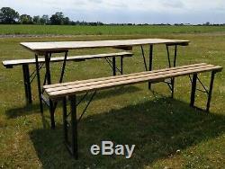 Vintage Rustic Antique Pine British Military Folding Table and Bench Set Army