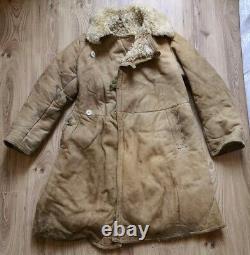 Vintage Soviet Army USSR Uniform Military Sheepskin Coat Bekesha Tulup Shearlin