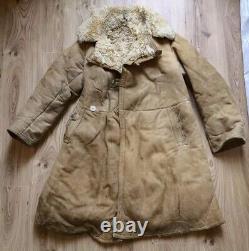 Vintage Soviet Army USSR Uniform Military Sheepskin Coat Bekesha Tulup Shearlin