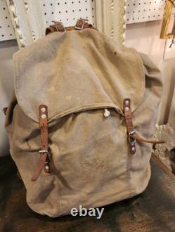 Vintage Swedish Army Military Framed Canvas Leather Backpack Ruck 3 Crowns WWll