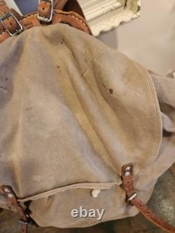 Vintage Swedish Army Military Framed Canvas Leather Backpack Ruck 3 Crowns WWll