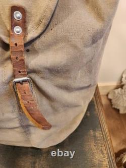 Vintage Swedish Army Military Framed Canvas Leather Backpack Ruck 3 Crowns WWll