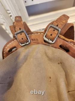 Vintage Swedish Army Military Framed Canvas Leather Backpack Ruck 3 Crowns WWll