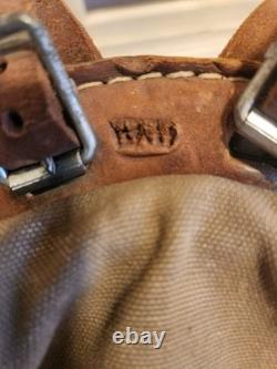 Vintage Swedish Army Military Framed Canvas Leather Backpack Ruck 3 Crowns WWll
