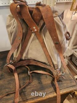 Vintage Swedish Army Military Framed Canvas Leather Backpack Ruck 3 Crowns WWll