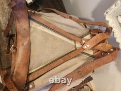 Vintage Swedish Army Military Framed Canvas Leather Backpack Ruck 3 Crowns WWll