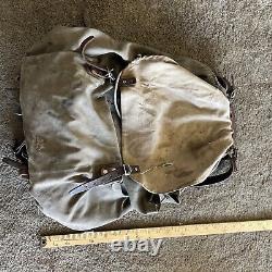 Vintage Swedish Army Military Mountain Backpack Leather Canvas Salt & Pepper