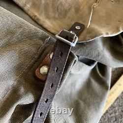 Vintage Swedish Army Military Mountain Backpack Leather Canvas Salt & Pepper