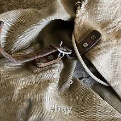 Vintage Swedish Army Military Mountain Backpack Leather Canvas Salt & Pepper