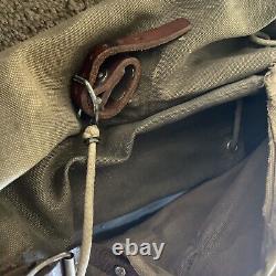 Vintage Swedish Army Military Mountain Backpack Leather Canvas Salt & Pepper