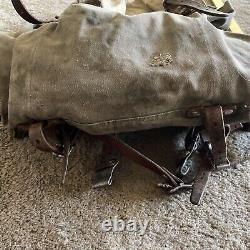 Vintage Swedish Army Military Mountain Backpack Leather Canvas Salt & Pepper