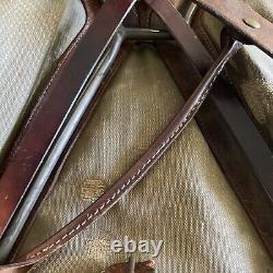 Vintage Swedish Army Military Mountain Backpack Leather Canvas Salt & Pepper