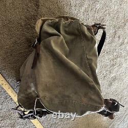 Vintage Swedish Army Military Mountain Backpack Leather Canvas Salt & Pepper