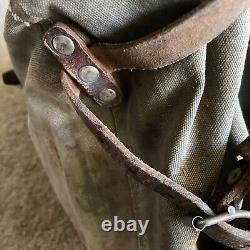 Vintage Swedish Army Military Mountain Backpack Leather Canvas Salt & Pepper