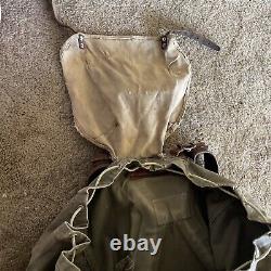 Vintage Swedish Army Military Mountain Backpack Leather Canvas Salt & Pepper