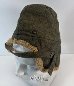 Vintage Swedish Army Military Wool Winter Cap Shearling Ear Flaps